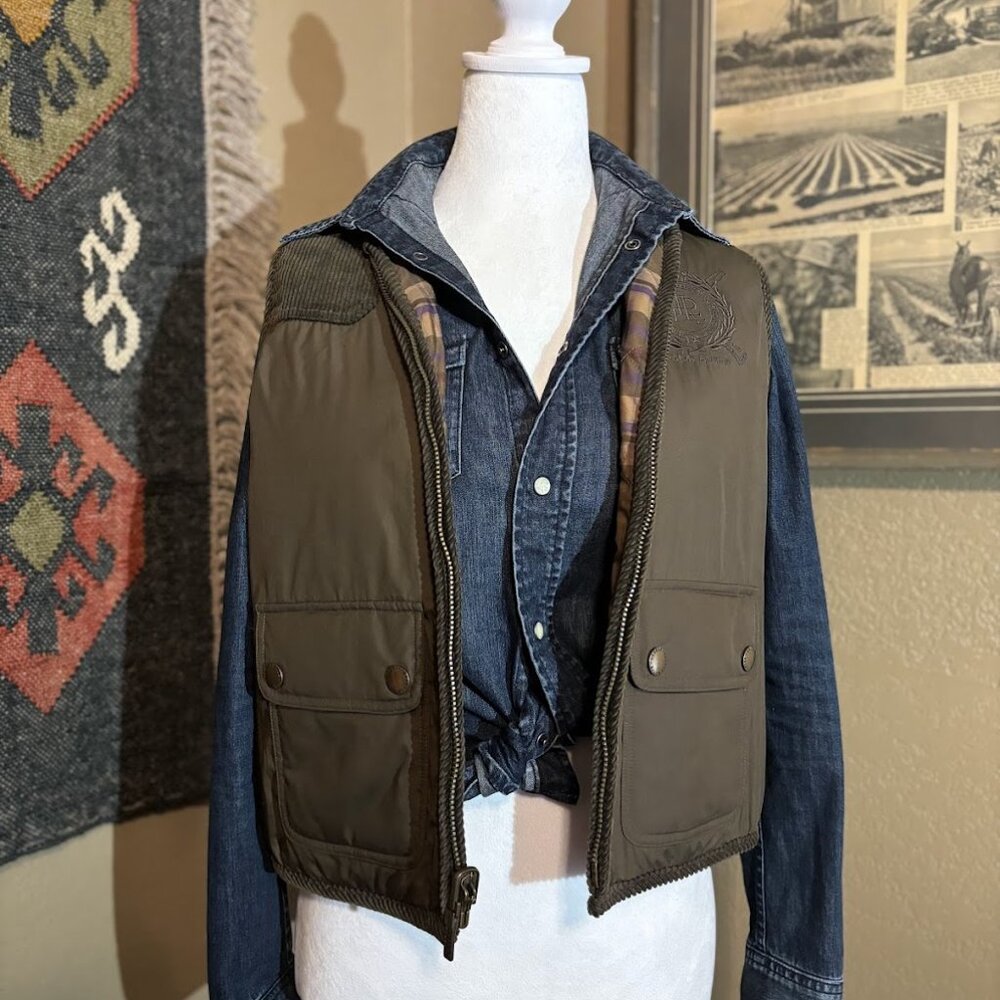 Ralph Lauren Olive Green Brown Vest Size Petite Medium